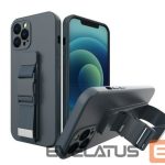 Nugarėlės dėklai iLike Samsung Galaxy A22 5G Rope case gel TPU airbag case cover with lanyard Navy Blue