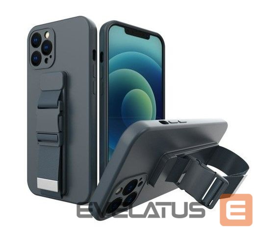 Nugarėlės dėklai iLike Samsung Galaxy A22 5G Rope case gel TPU airbag case cover with lanyard Navy Blue