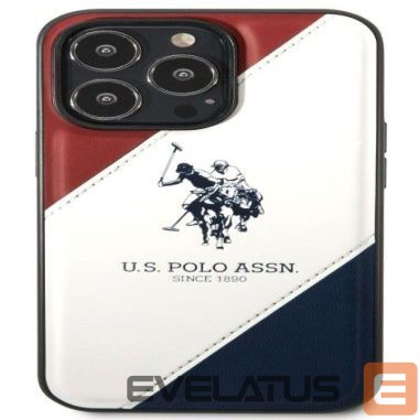 Nugarėlės dėklai U.S Polo Apple iPhone 14 Pro Max Leather Double Horse Case White Blue
