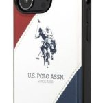 Nugarėlės dėklai U.S Polo Apple iPhone 14 Pro Max Leather Double Horse Case White Blue