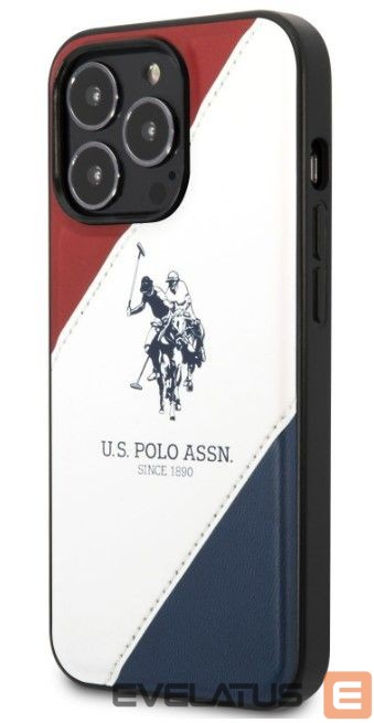 Nugarėlės dėklai U.S Polo Apple iPhone 14 Pro Max Leather Double Horse Case White Blue