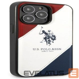 Nugarėlės dėklai U.S Polo Apple iPhone 14 Pro Max Leather Double Horse Case White Blue