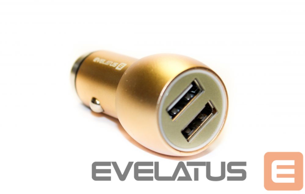 Automobiliniai įkrovikliai Evelatus - Car Charger ECC01 GOLD 2USB port 3.1A with stainless steel escape tool Gold