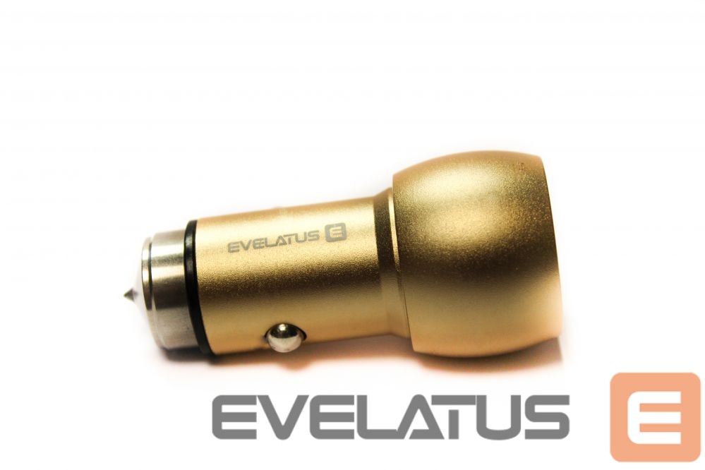Automobiliniai įkrovikliai Evelatus - Car Charger ECC01 GOLD 2USB port 3.1A with stainless steel escape tool Gold