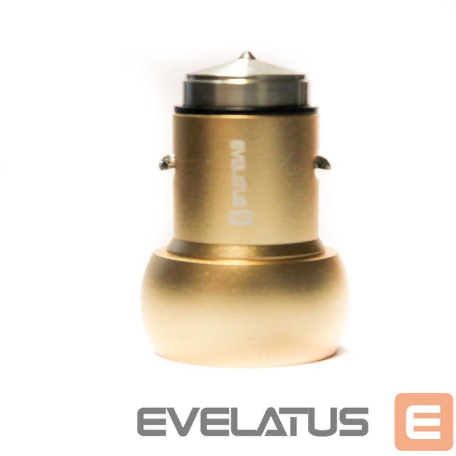 Automobiliniai įkrovikliai Evelatus - Car Charger ECC01 GOLD 2USB port 3.1A with stainless steel escape tool Gold