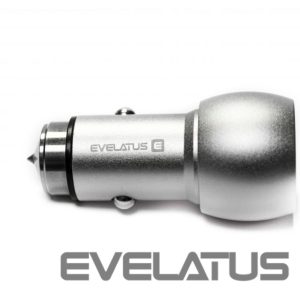 Automobiliniai įkrovikliai Evelatus Universal Car Charger ECC01 2USB port 3.1A with stainless steel escape tool Silver