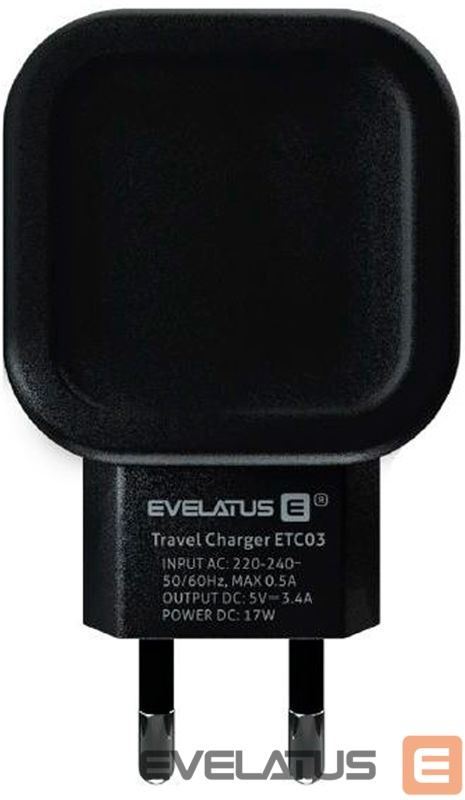 Adapteriai Evelatus Universal Evelatus Travel Charger Two USB 3.4A ETC03 Black