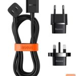Adapteriai Baseus Universal PowerCombo cable / extension cord with mini power strip 1m black (EU and UK power adapter Black