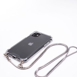 Nugarėlės dėklai Evelatus Apple iPhone 11 Pro Silicone Transparent with Necklace TPU Strap Silver