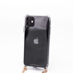 Nugarėlės dėklai Evelatus Apple iPhone 11 Pro Max Silicone Transparent with Necklace TPU Strap Gold