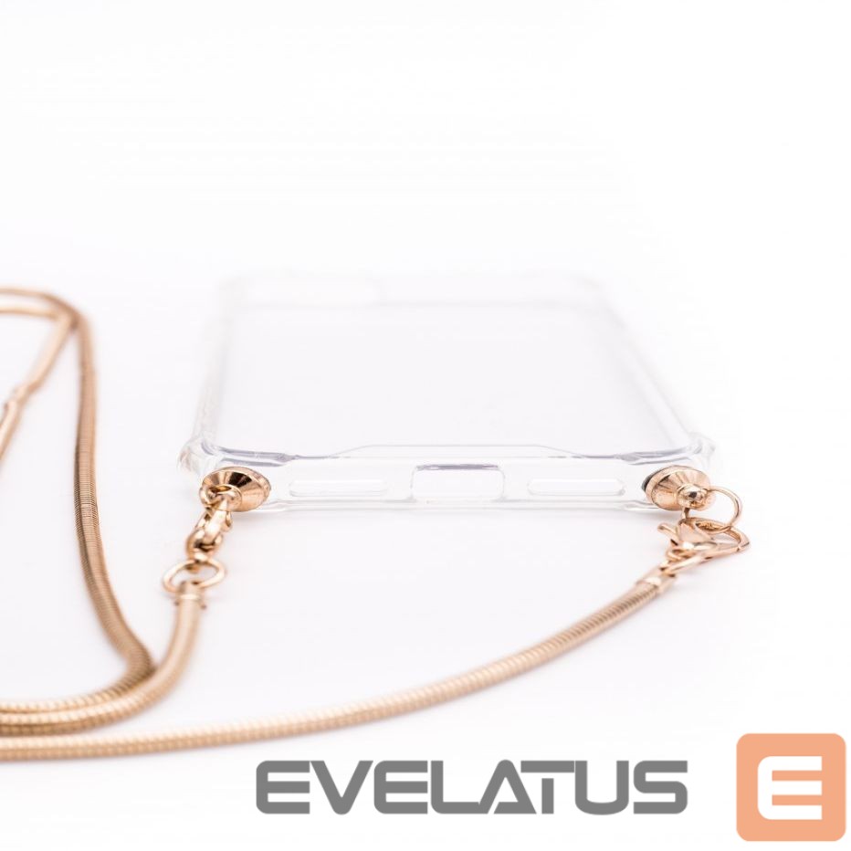 Nugarėlės dėklai Evelatus Xiaomi Note 7 Silicone Transparent with Necklace TPU Strap Gold