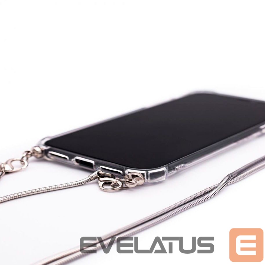 Nugarėlės dėklai Evelatus Huawei Y6 2019 Silicone Transparent with Necklace TPU Strap Silver