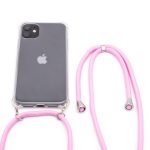 Nugarėlės dėklai Evelatus Apple iPhone 11 Silicone Transparent with Necklace TPU Strap Transparent Pink