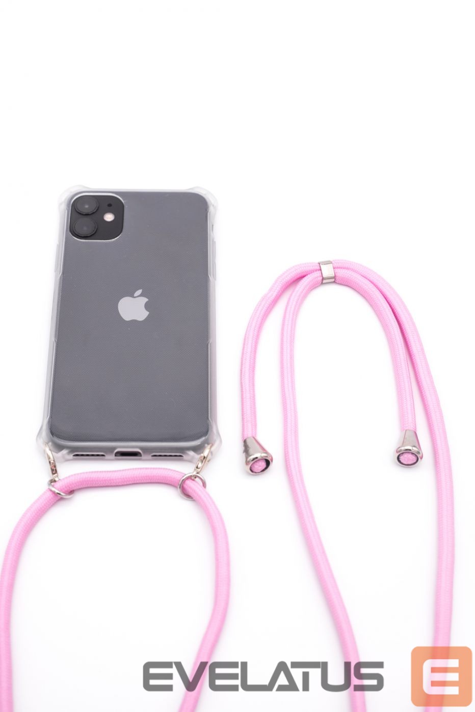 Nugarėlės dėklai Evelatus Apple iPhone 11 Pro Max Silicone Transparent with Necklace TPU Strap Transparent