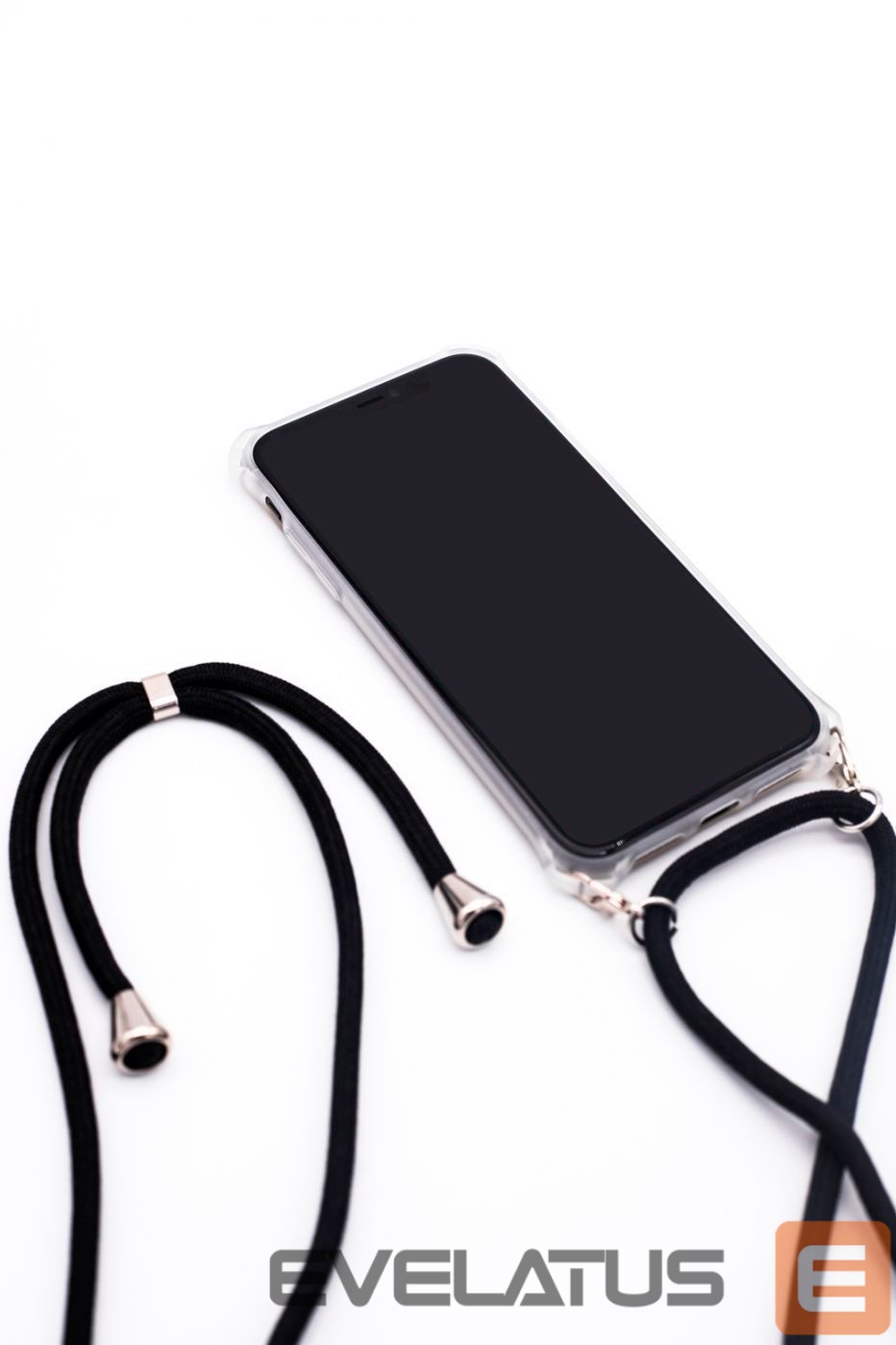 Nugarėlės dėklai Evelatus Apple iPhone XR Case with rope Black Transparent