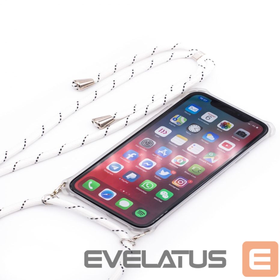 Nugarėlės dėklai Evelatus Apple iPhone XR Case with rope White Stripes Transparent