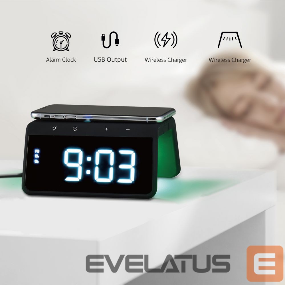 Belaidis įkroviklis Evelatus Evelatus Wireless Charging Clock WCC01BK Black