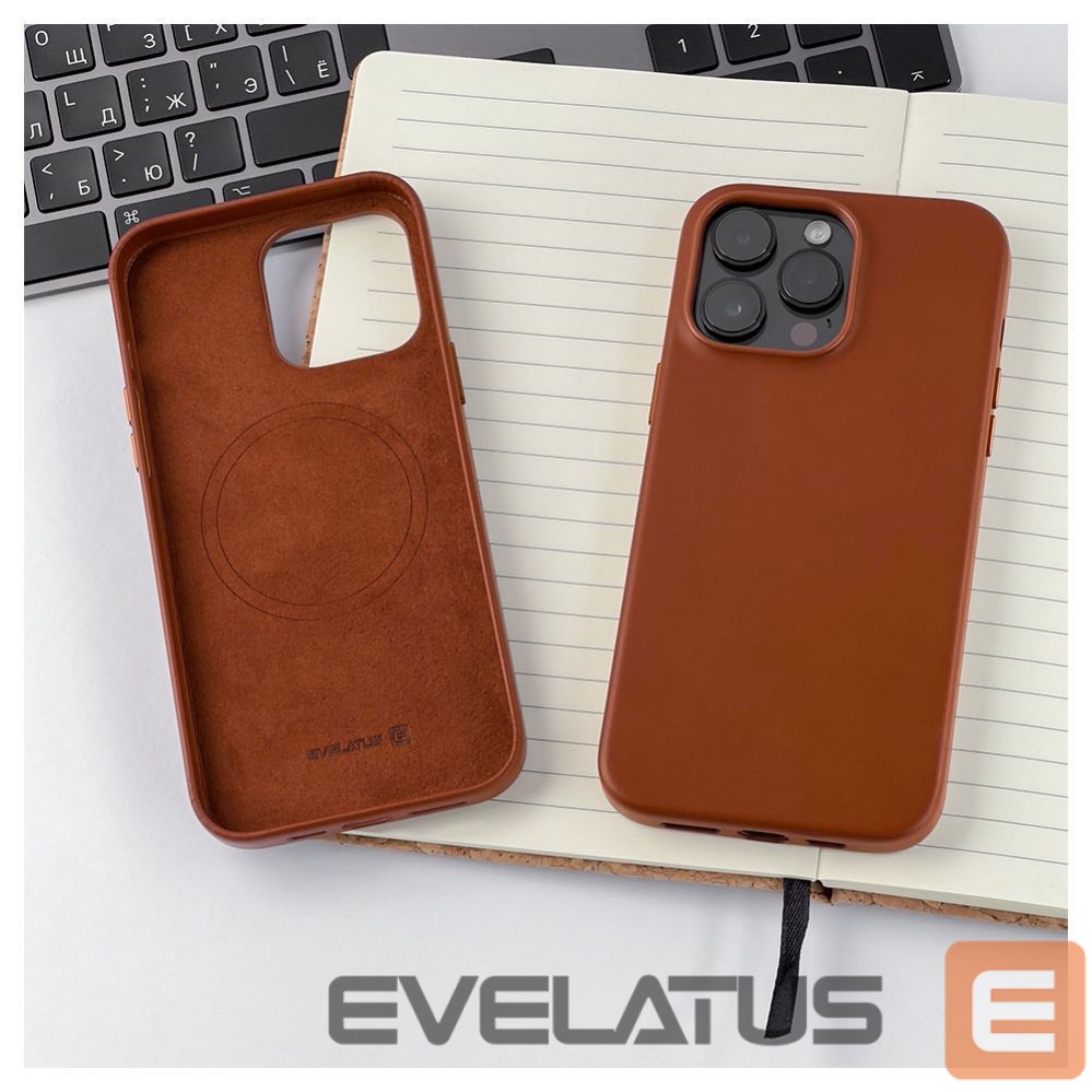 Nugarėlės dėklai Evelatus Apple iPhone 14 Pro Max Genuine Leather case with MagSafe Brown