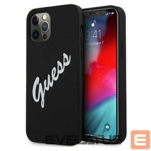 Nugarėlės dėklai Guess Apple iPhone 12 Pro Max 6.7'' Vintage White Script Silicone Cover Black