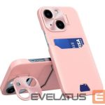 Nugarėlės dėklai iLike Apple iPhone 14 Leather Stand Case cover card wallet with stand Pink