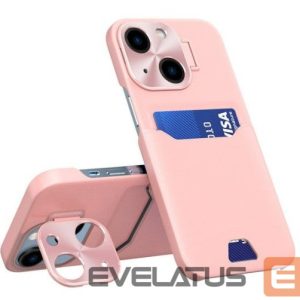 Nugarėlės dėklai iLike Apple iPhone 14 Leather Stand Case cover card wallet with stand Pink