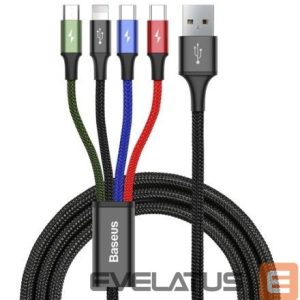 Kabelis Baseus  cable USB 4in1 Lightning / 2x USB Type C / micro USB cable in nylon braid 3.5A 1.2m black (CA1T4-B01) Black