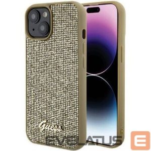 Nugarėlės dėklai Guess Apple iPhone 15 HC PU DISCO SCRIPT METAL Gold