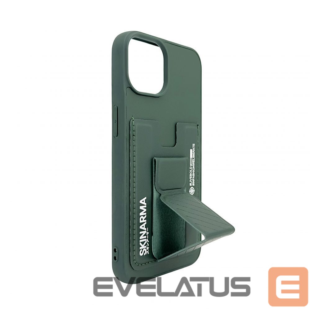 Nugarėlės dėklai iLike Apple iPhone 15 LEATHER HIDDEN POCKET STAND COVER Green