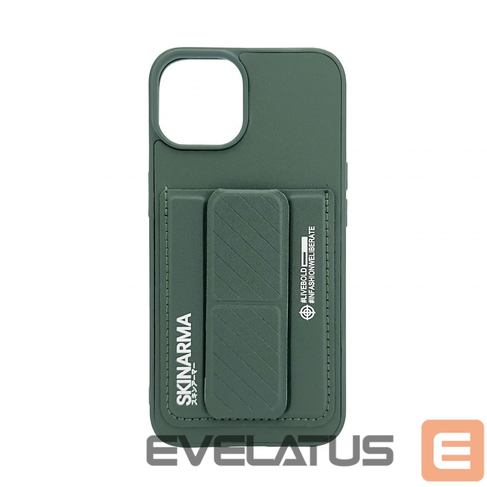 Nugarėlės dėklai iLike Apple iPhone 15 LEATHER HIDDEN POCKET STAND COVER Green