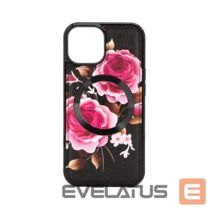 Nugarėlės dėklai Evelatus Apple iPhone 14 Leather Case Zipper Design Flower Black