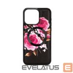 Nugarėlės dėklai Evelatus Apple iPhone 14 Pro Leather Case Zipper Design Flower Black