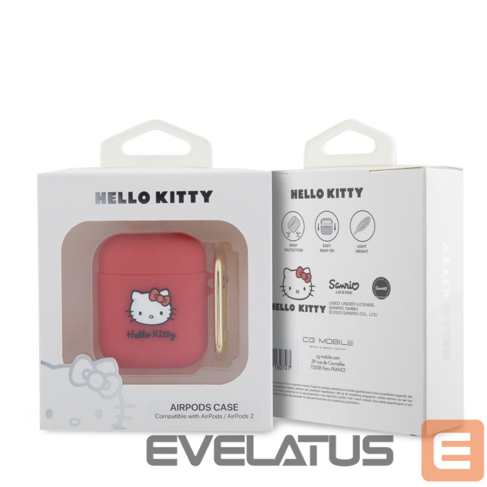 Dėklai ausinėms Hello Kitty Apple Airpods 1/2 cover Silicone 3D Kitty Head Red