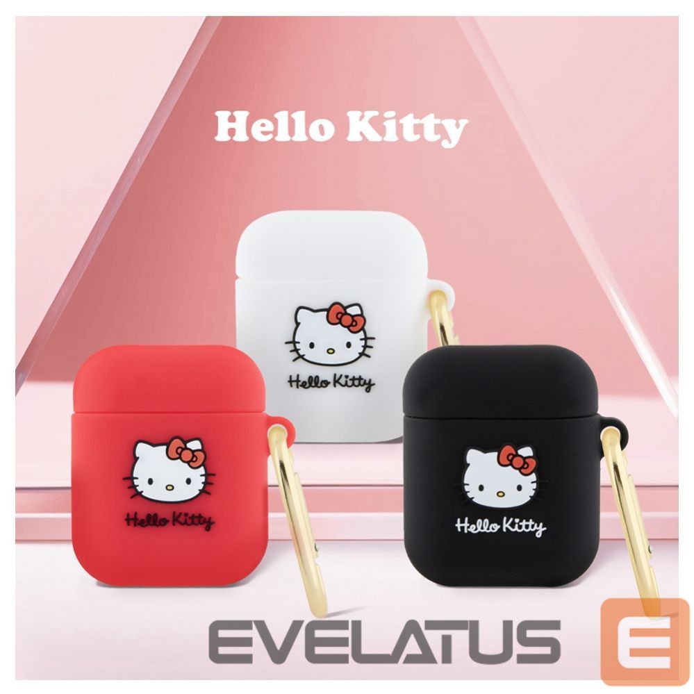 Dėklai ausinėms Hello Kitty Apple Airpods 1/2 cover Silicone 3D Kitty Head Red