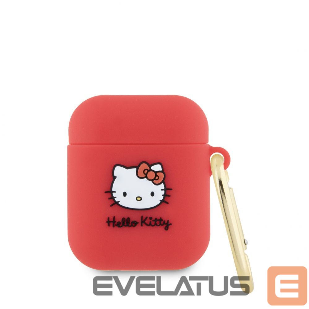 Dėklai ausinėms Hello Kitty Apple Airpods 1/2 cover Silicone 3D Kitty Head Red