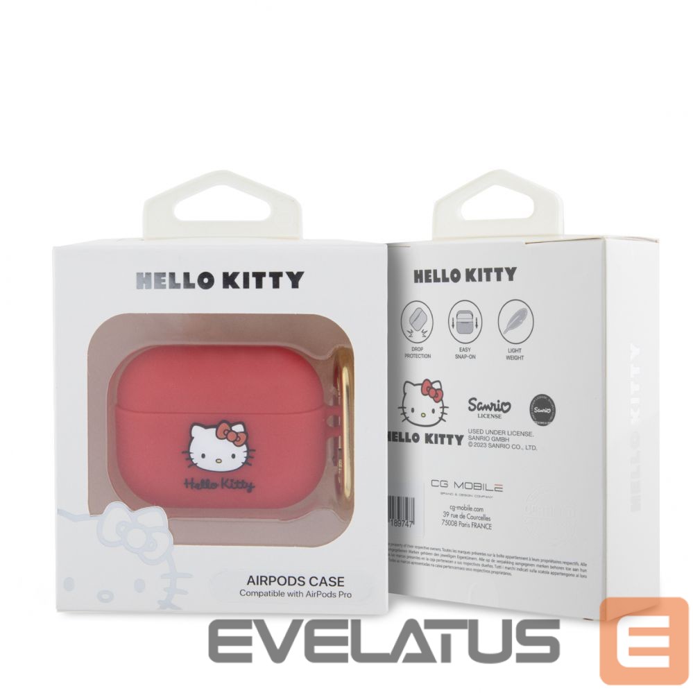 Dėklai ausinėms Hello Kitty Apple Airpods Pro cover Silicone 3D Kitty Head Red