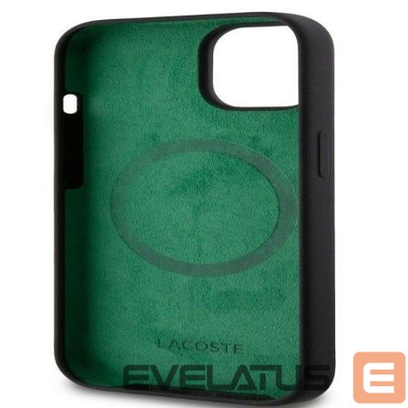 Nugarėlės dėklai Lacoste Apple iPhone 15 6.1 Liquid Silicone Microfiber Croc Logo Magsafe Back Cover Black