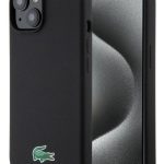 Nugarėlės dėklai Lacoste Apple iPhone 15 6.1 Liquid Silicone Microfiber Croc Logo Magsafe Back Cover Black
