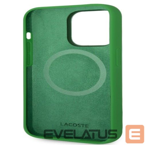 Nugarėlės dėklai Lacoste Apple iPhone 15 6.1 Liquid Silicone Microfiber Croc Logo Magsafe Back Cover Green