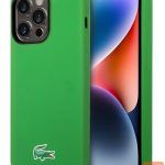 Nugarėlės dėklai Lacoste Apple iPhone 15 6.1 Liquid Silicone Microfiber Croc Logo Magsafe Back Cover Green