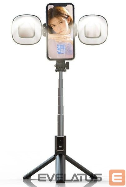 Selfie lazda iLike Universal SELFIE MINI HANDLE BLUETOOTH REMOTE CONTROL LED LAMPS Black
