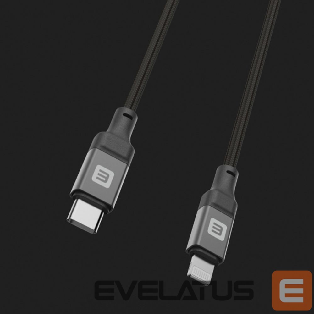 Kabelis Evelatus USB C to Lightning Cable 2.0M 60W (MFI09) Aluminum housing braiding Black