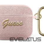 Dėklai ausinėms Guess Apple AirPods 3 cover Saffiano Script Metal Collection case Pink