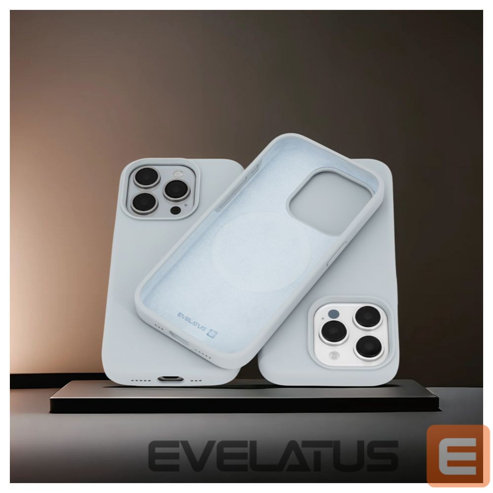 Nugarėlės dėklai Evelatus Apple iPhone 15 Pro Max Premium Magsafe Soft Touch Silicone Case New Function Grey Blue