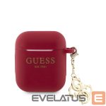 Nugarėlės dėklai Guess Apple Airpods 1/2 Case Silicone Classic Logo Gold With 4G Charm Magenta