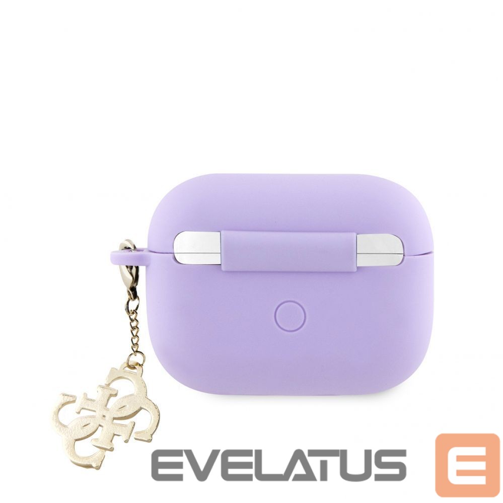 Dėklai ausinėms Guess Apple Airpods Pro Case Silicone Classic Logo Gold With 4G Charm Purple