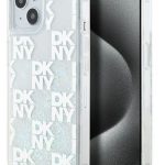 Nugarėlės dėklai DKNY Apple iPhone 15 hardcase Liquid Glitter Multilogo White