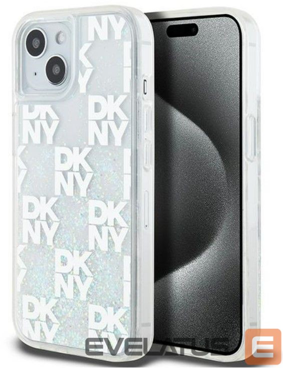 Nugarėlės dėklai DKNY Apple iPhone 15 hardcase Liquid Glitter Multilogo White