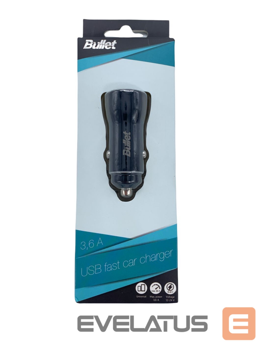 Adapteriai - BULLET USB Car Charger Q3.0 + Type C 2.4A Black