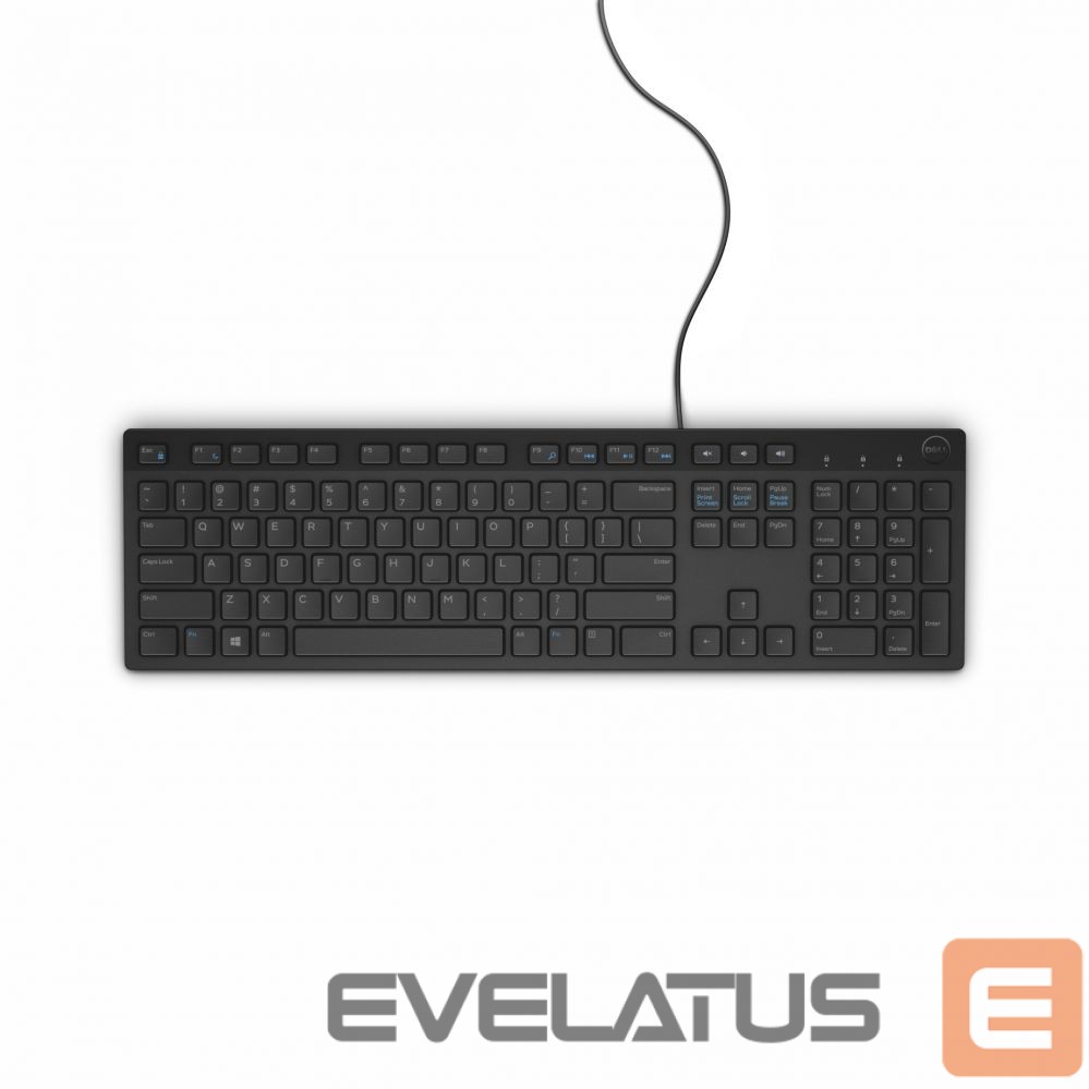 Kompiuterio klaviatūra Dell KB216 Standard, Wired, Chiclet style, RU, Black, Numeric keypad, 503 g