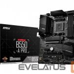 Intel procesoriaus pagrindinė plokštė MSI  B550-A PRO Processor family AMD, Processor socket AM4, DDR4 DIMM, Memory slots 4, Supported hard disk drive interfaces 	SATA, M.2, Number of SATA connectors 6, Chipset AMD B550, ATX 